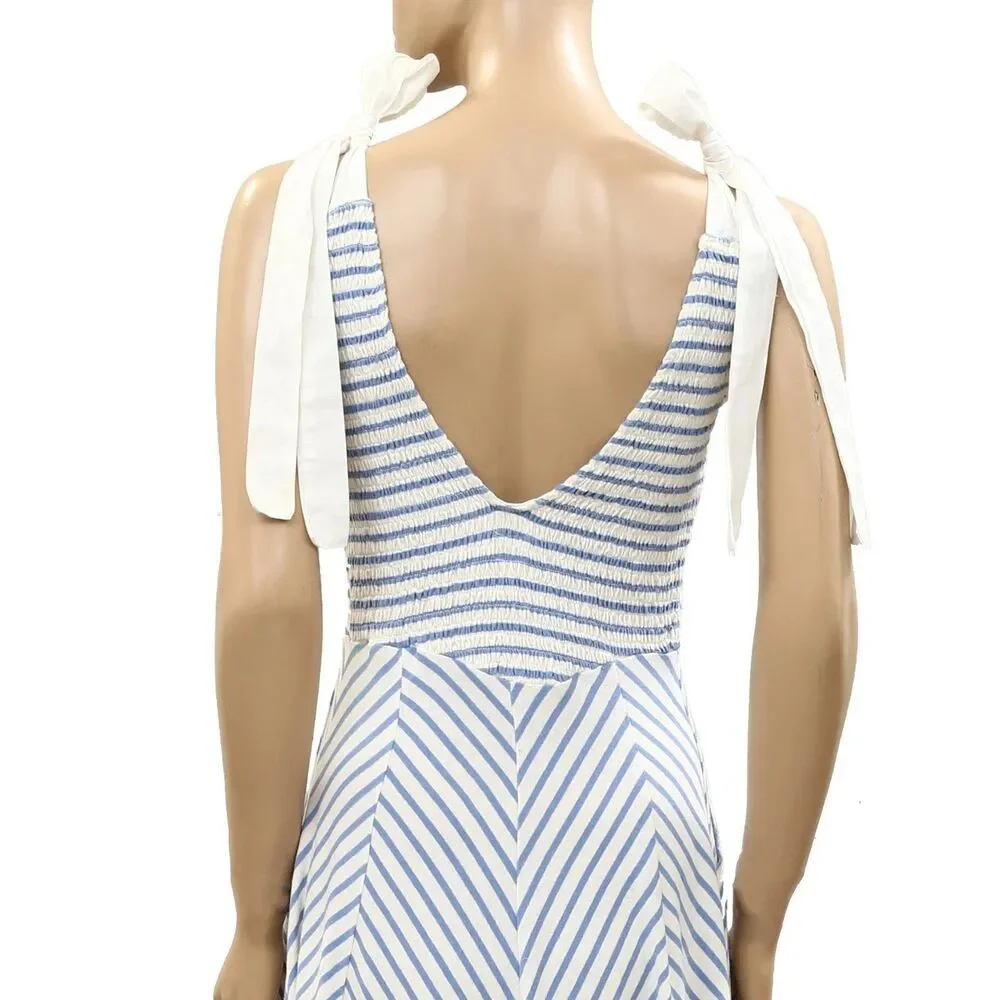 Free People Free-est Cecelia Midi Dress Striped Printed Smocked Cotton XS 287156